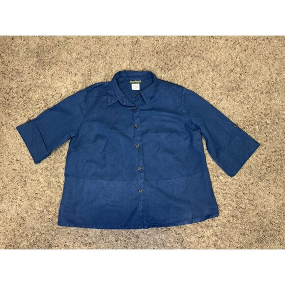 HARVE BENARD Linen Navy Top & Pant Set Resort Wear Minimalist Travel Beach XL - Picture 3 of 15